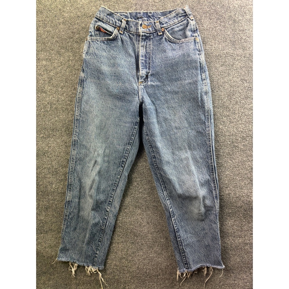 Vintage Lee Riders Jeans Womens 7M Blue High Rise Tapered Raw Hem USA Made